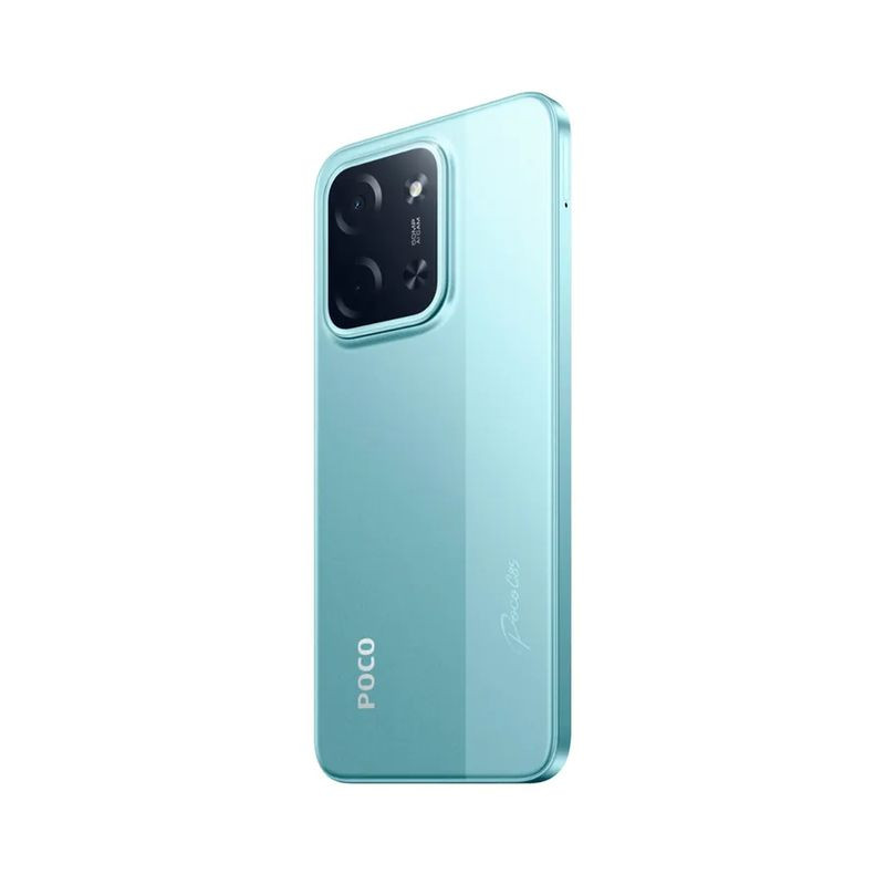 Xiaomi Poco C85 6GB/128GB Verde: trasera verde brillante, módulo de cámara rectangular con triple lente y bordes planos con acabado pulido