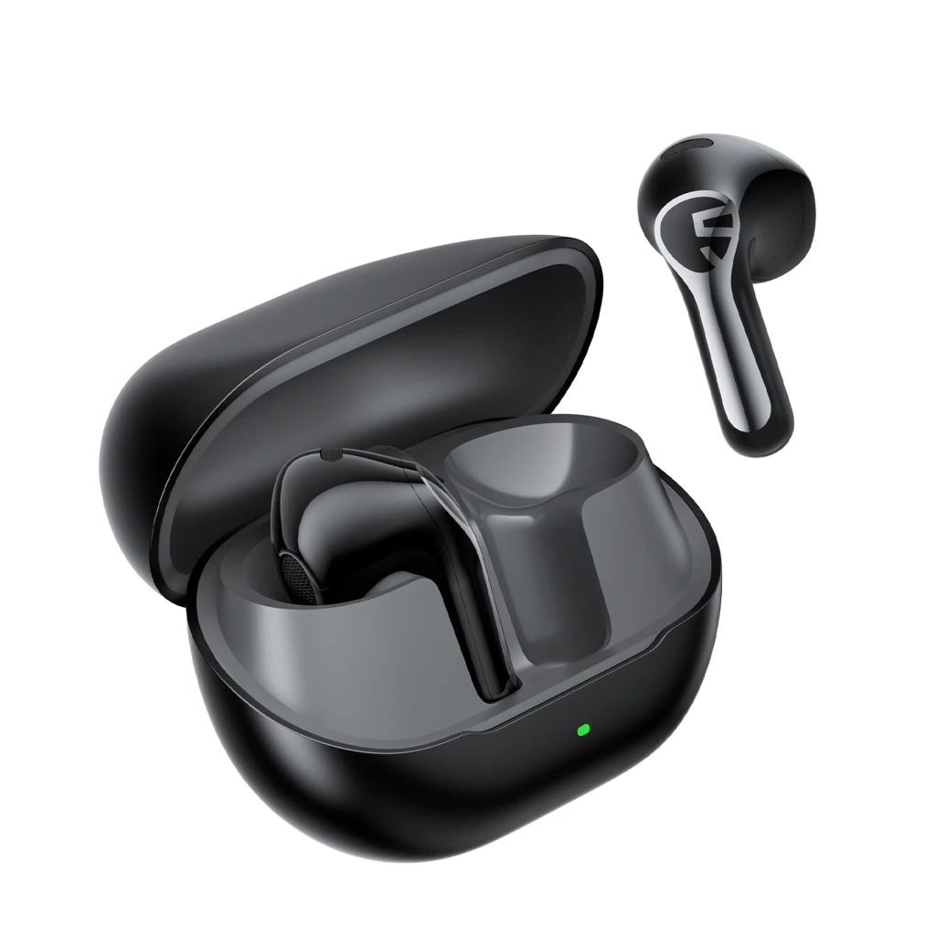 SoundPEATS Air6 HS Auriculares Bluetooth Negro con estuche de carga compacto, LED frontal, diseño intraural ergonómico y acabado brillante con logo en cada
