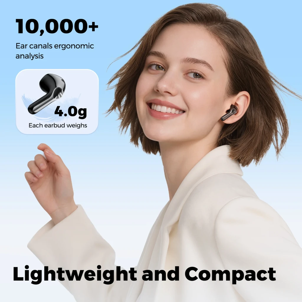 SoundPEATS Air6 HS Auriculares Bluetooth Negro con diseño tipo botón, acabado brillante, tallo corto y ajuste ergonómico ultraligero de 4 g cada auricular