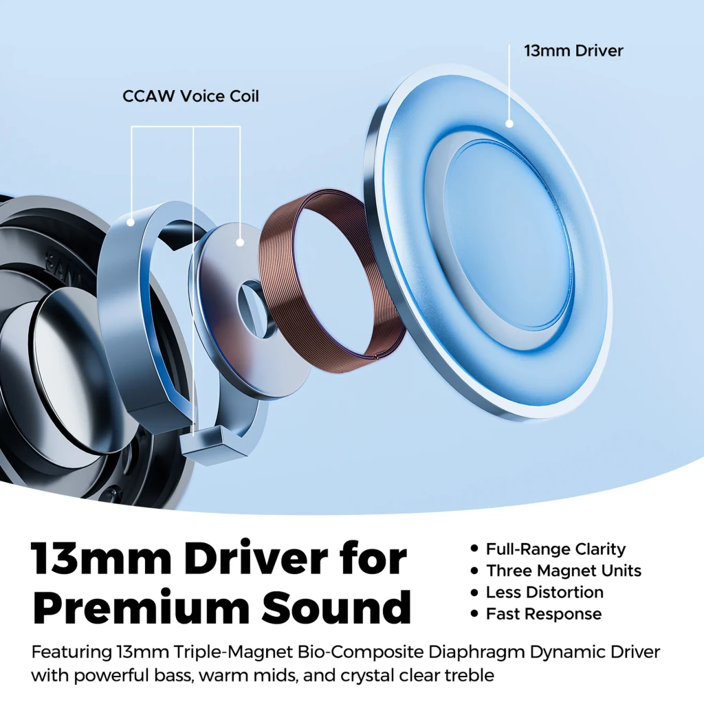 SoundPEATS Air6 HS Auriculares Bluetooth Negro con driver dinámico de 13 mm, bobina CCAW y triple imán para graves potentes, medios cálidos y agudos claros