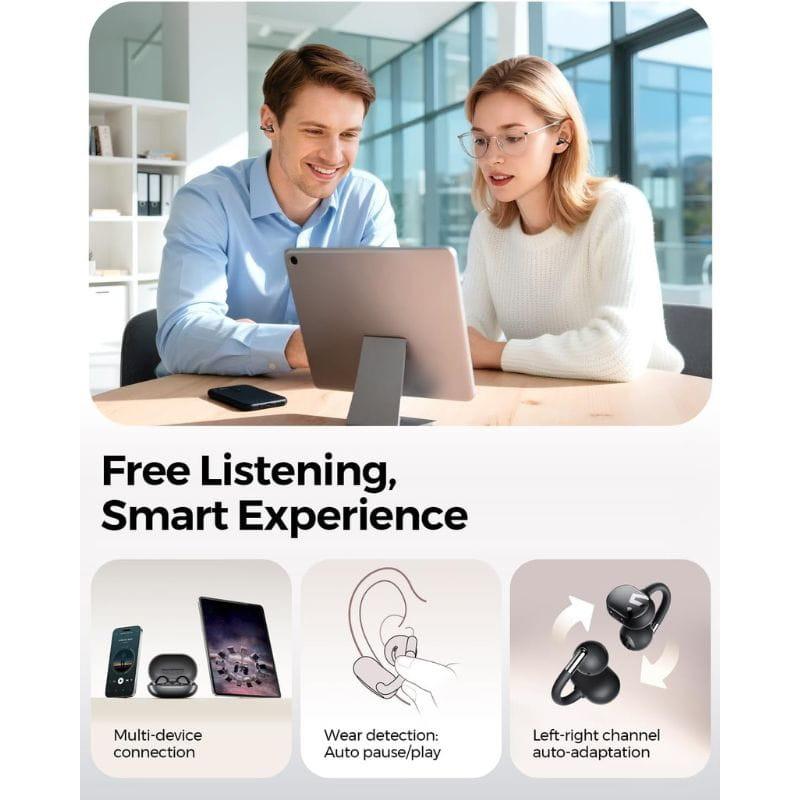 SoundPEATS Clip1 Auriculares Bluetooth Preto: earbuds compactos com estojo, clipe de orelha, detecção de uso, conexão multi-dispositivo e ajuste L/R