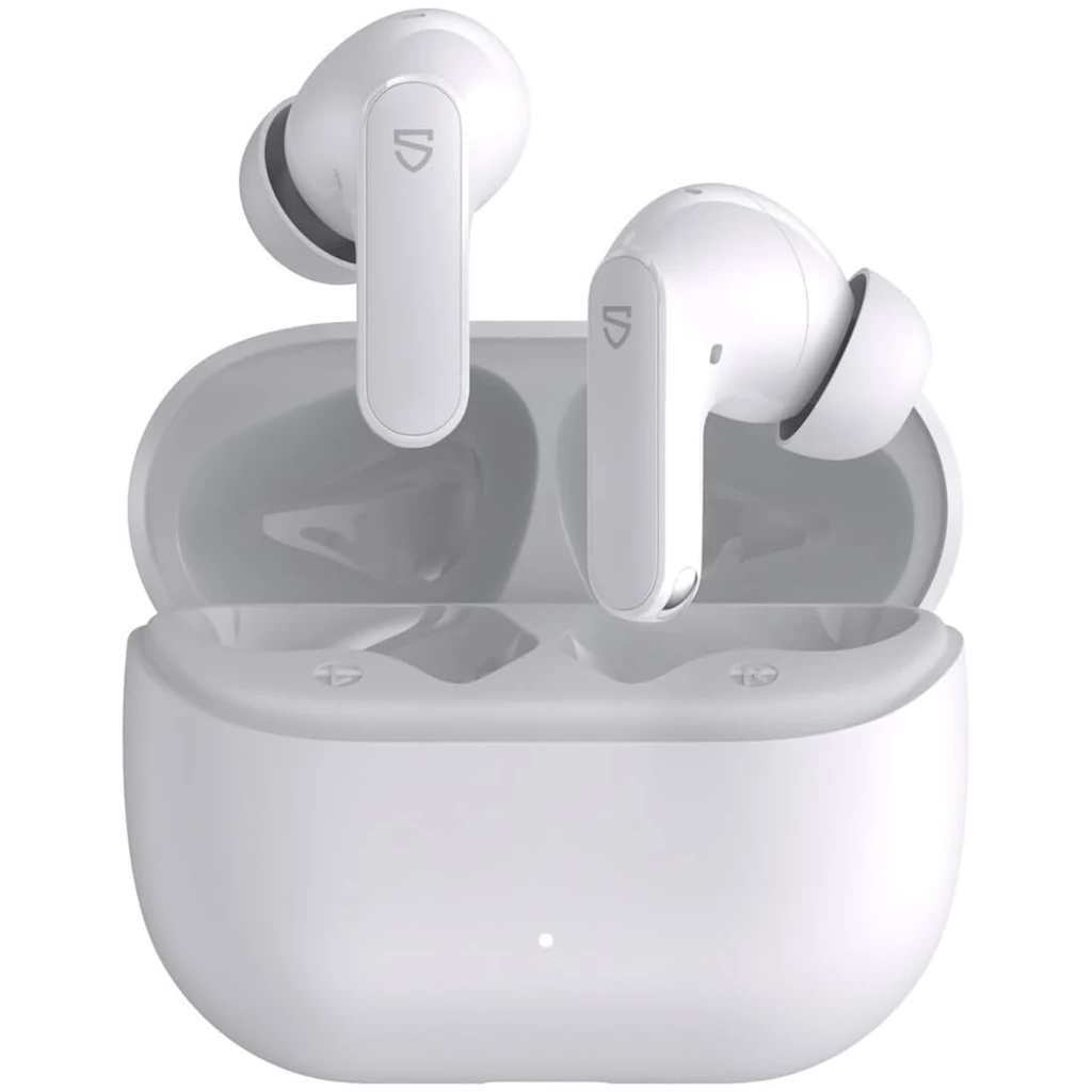 Soundpeats Q3 PRO Blanco con estuche de carga mate; auriculares intraurales con puntas de silicona, tallos alargados y luz LED frontal en el estuche
