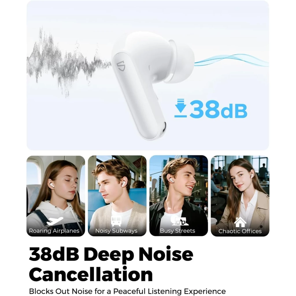 Soundpeats Q3 PRO Blanco: auricular intraural con cancelación de ruido 38 dB, diseño minimalista en blanco, vástago corto y almohadilla de silicona