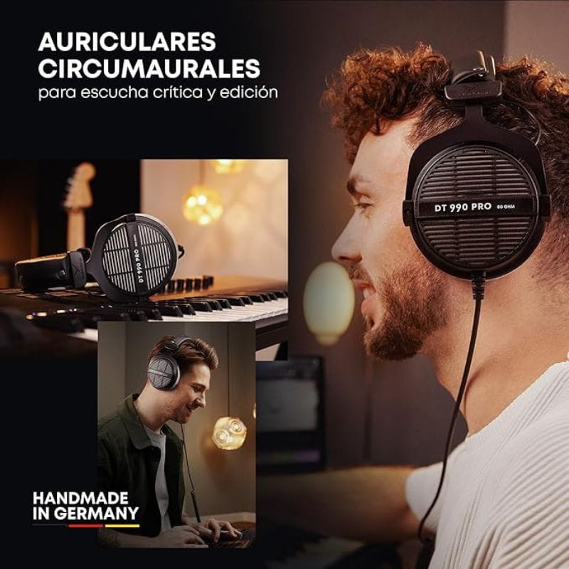 Beyerdynamic DT 990 PRO Black Edition 250 Ω casque studio circum-aural noir, coques ouvertes à grilles, arceau rembourré, câble spiralé détachable