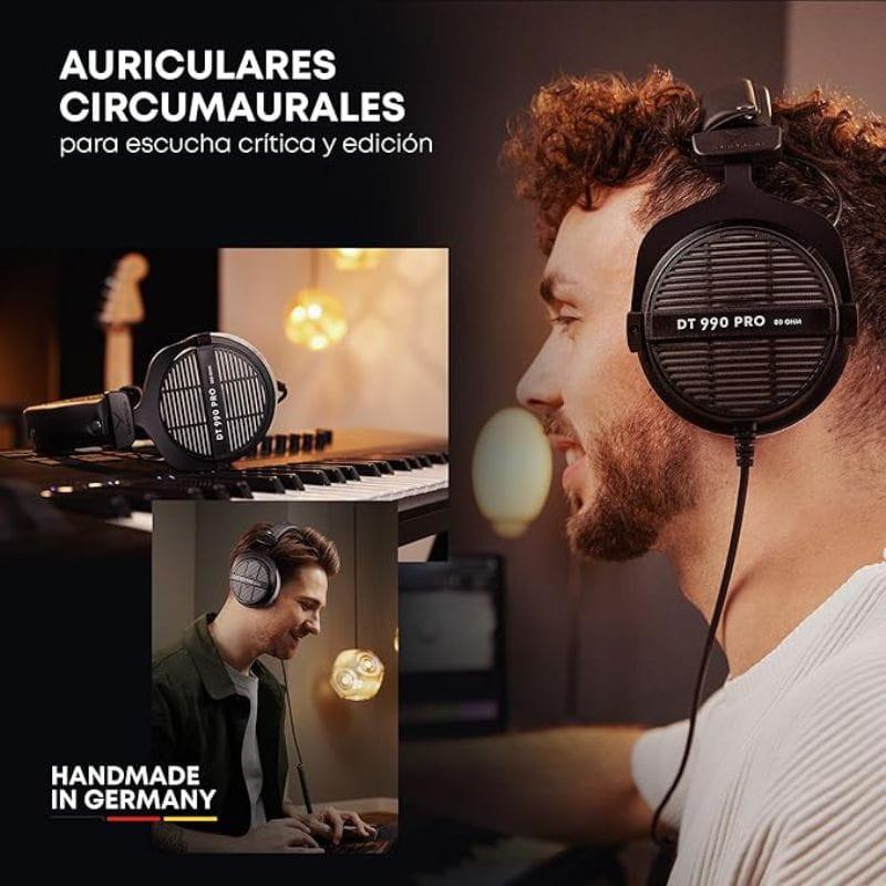 Beyerdynamic DT 990 PRO Black Edition 250 Ω casque studio circum-aural noir, coques ouvertes à grilles, arceau rembourré, câble spiralé détachable