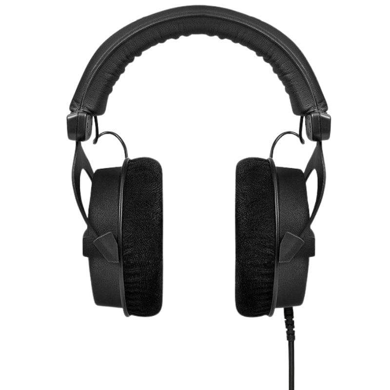 Casque Beyerdynamic DT 990 PRO Black Edition 250 Ω, arceau rembourré, oreillettes velours noires, coques ouvertes, câble côté gauche, design tout noir