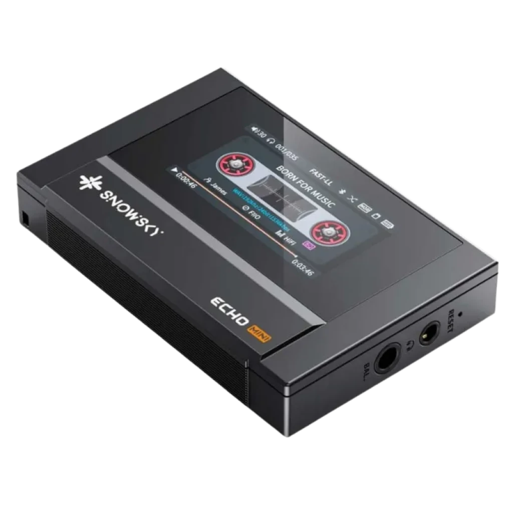 FiiO Snowsky ECHO MINI Negro, reproductor Hi-Res compacto con carcasa metálica, pantalla con diseño de cassette retro y puertos frontales para audio
