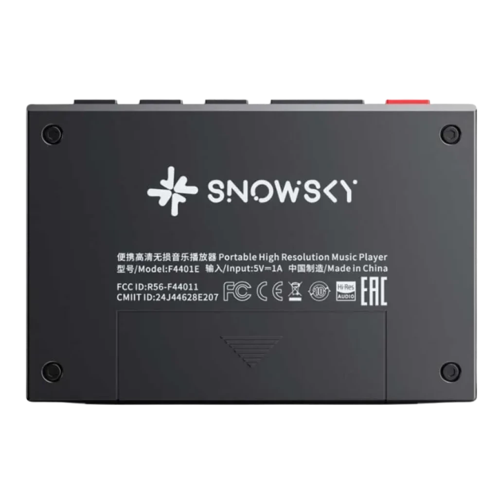 FiiO Snowsky ECHO MINI Negro con carcasa negra mate, logo SNOWSKY blanco, puertos y especificaciones grabadas, diseño compacto tipo reproductor Hi-Res