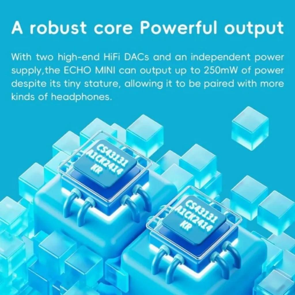 FiiO Snowsky ECHO MINI Negro con dos DACs HiFi y fuente independiente; salida potente de hasta 250 mW en diseño compacto para audífonos variados