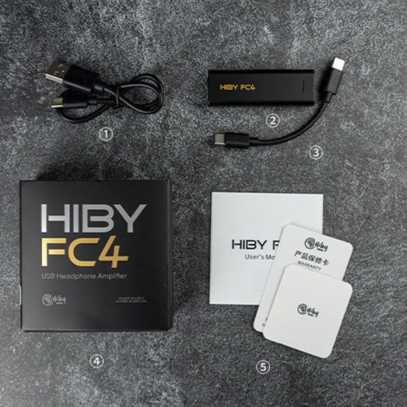 HiBy FC4 Amplificador/DAC portátil Negro, contenido del paquete