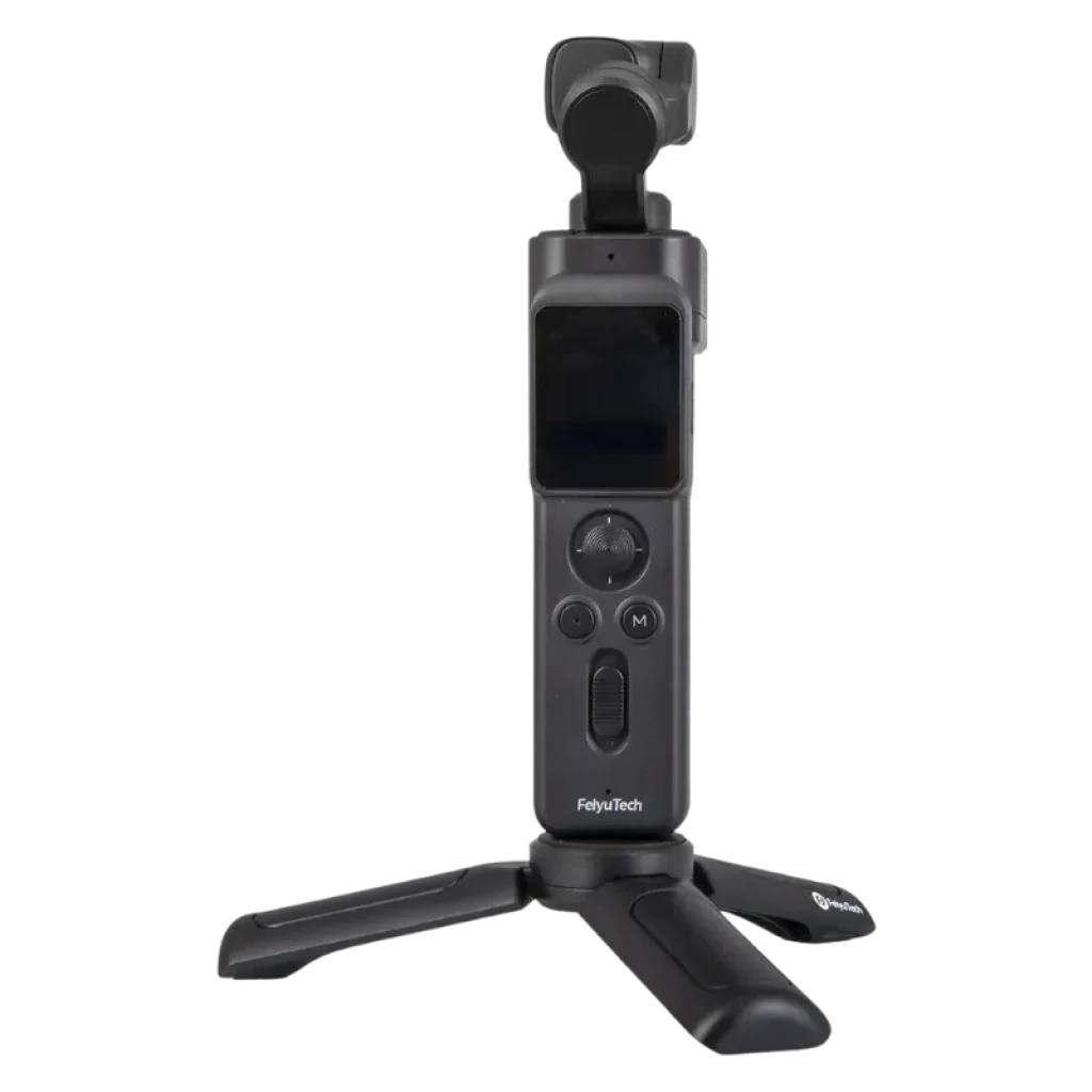 FeiyuTech Pocket 3 4K 60fps Kit de cámara de vlogging con mango desmontable, pantalla integrada, controles frontales y mini trípode estable
