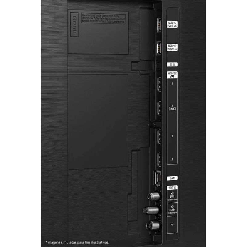 Samsung TQ43QN90FAT 43" 4K Ultra HD Neo QLED Smart TV Preto, vista dos conectores e entradas