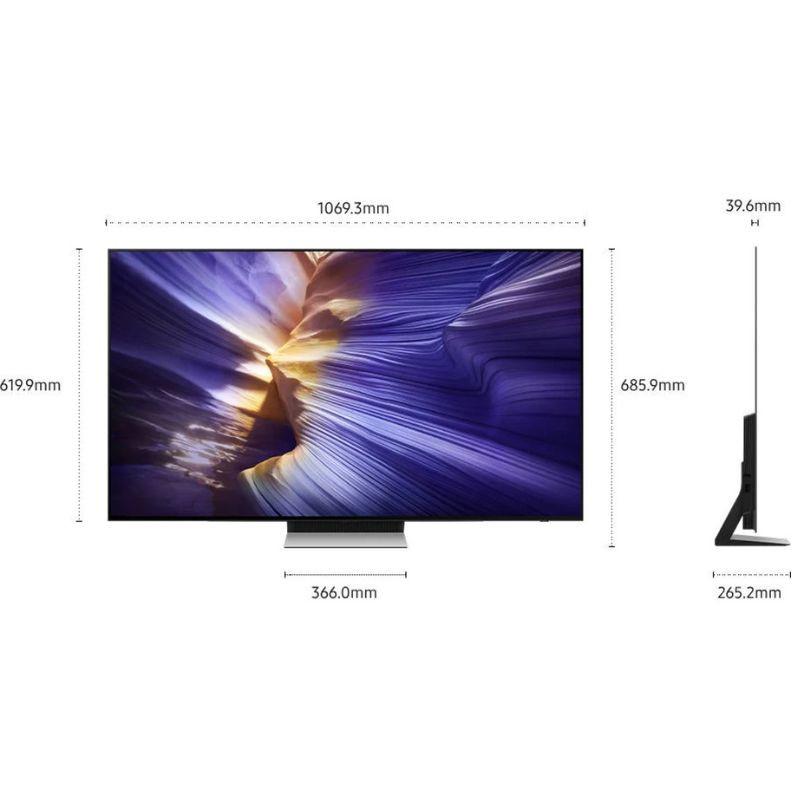 Samsung TQ48S90FAE 48 4K Ultra HD OLED Smart TV Preto, medidas do ecrã em mm, vista frontal e lateral