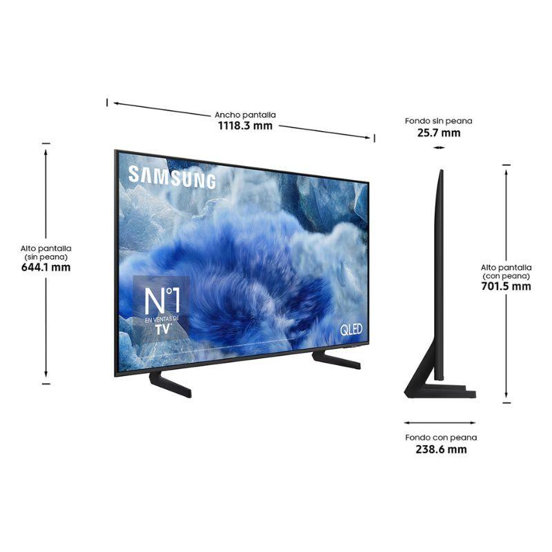 Samsung TQ50Q8FAAU 50" 4K Ultra HD QLED Smart TV Cinza, medidas da tela frontal e lateral em cm