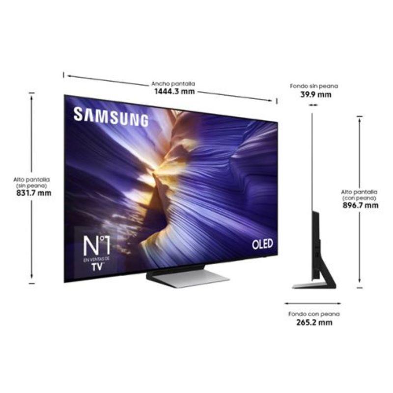 Samsung TQ65S90FAT 65" 4K Ultra HD OLED Smart TV Noir, dimensions de l'écran en mm, vue de face et de profil