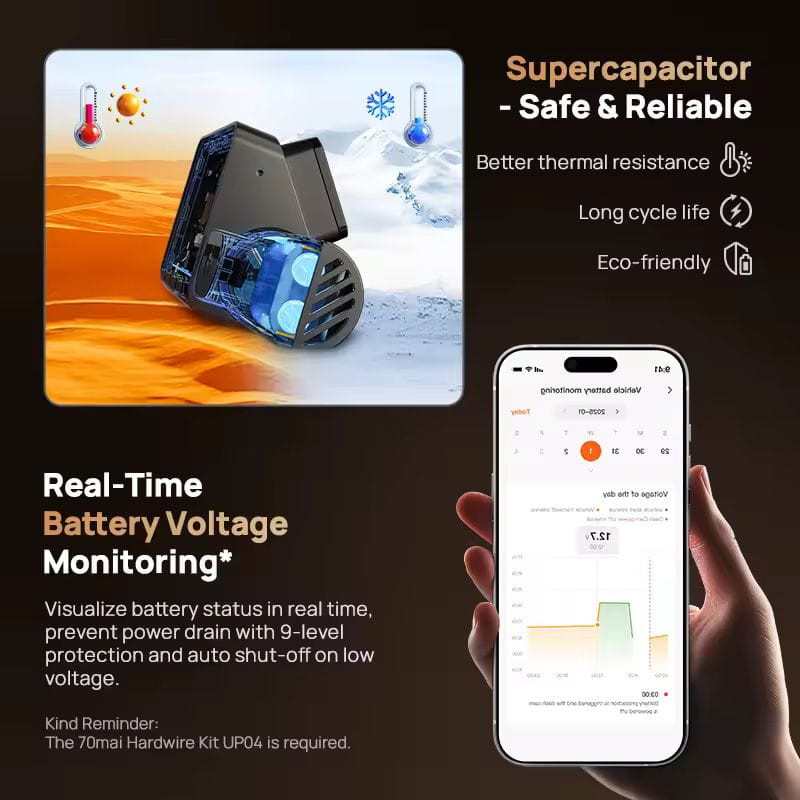 70mai Dash Cam 4K T800 + Cámara Trasera 70mai RC41 - Premium Set, con APP