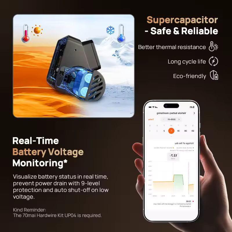 70mai Dash Cam 4K T800 + Cámara Trasera 70mai RC41 - Premium Set, con APP