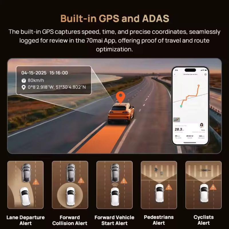 70mai Dash Cam 4K T800 + Cámara Trasera 70mai RC41 - Premium Set, con GPS