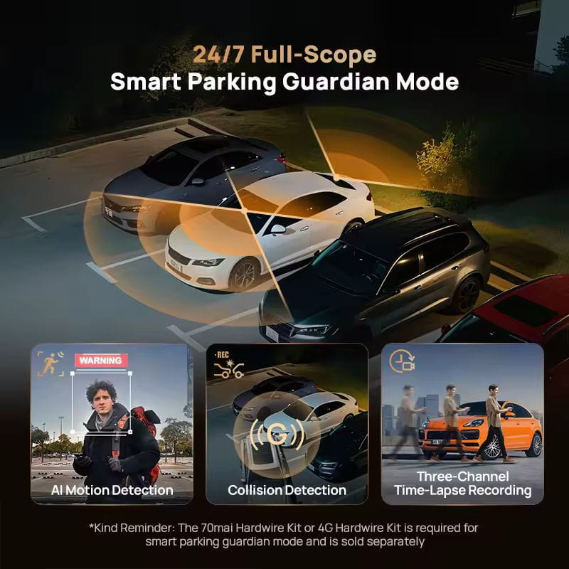 70mai Dash Cam 4K T800 + Cámara Trasera 70mai RC41 - Premium Set, 24h/ 7 días