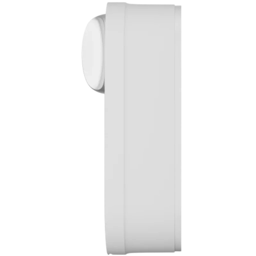 AQARA Smart Lock U200 Lite módulo lateral en blanco con perfil delgado y acabado mate, borde redondeado y botón circular prominente para autocierre nocturno