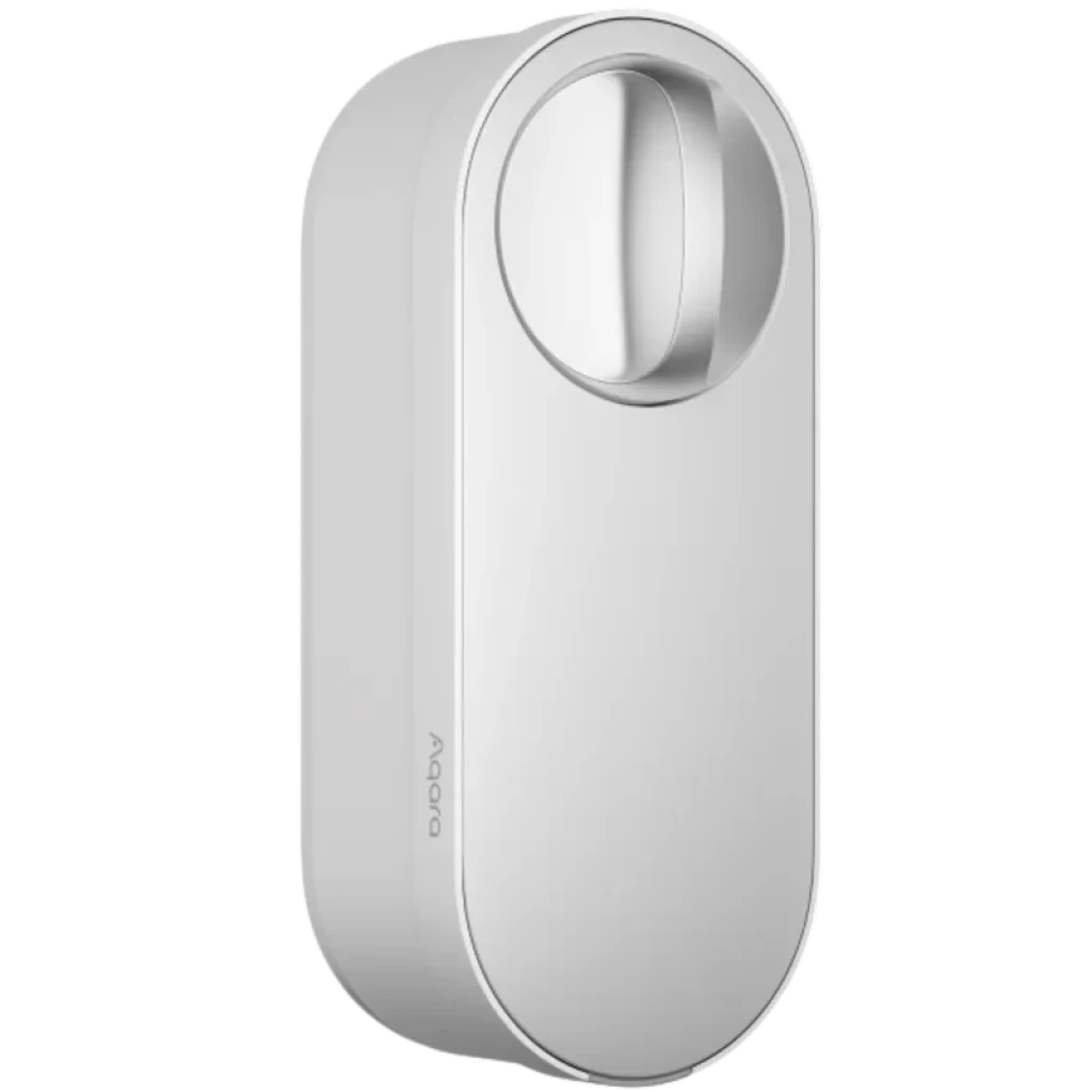 AQARA Smart Lock U200 Lite cerradura inteligente en acabado plateado mate con perilla ovalada grande, diseño minimalista y cuerpo compacto para autocierre