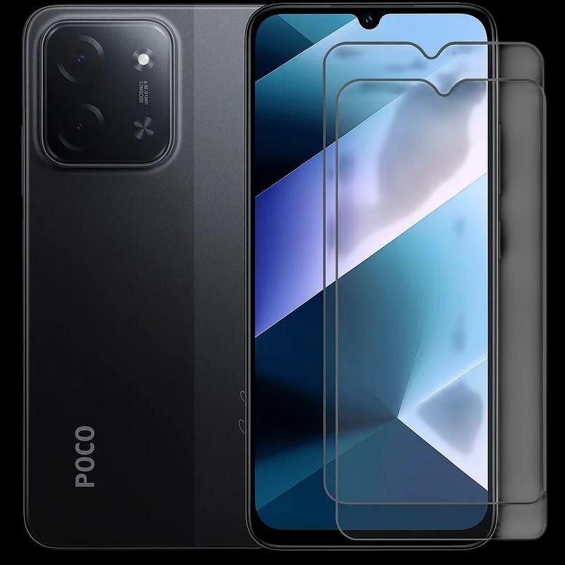Pack x2 protectores de cristal templado 3D para Xiaomi Poco C85; cobertura full screen con notch en U, bordes curvos, alta transparencia y ajuste preciso.