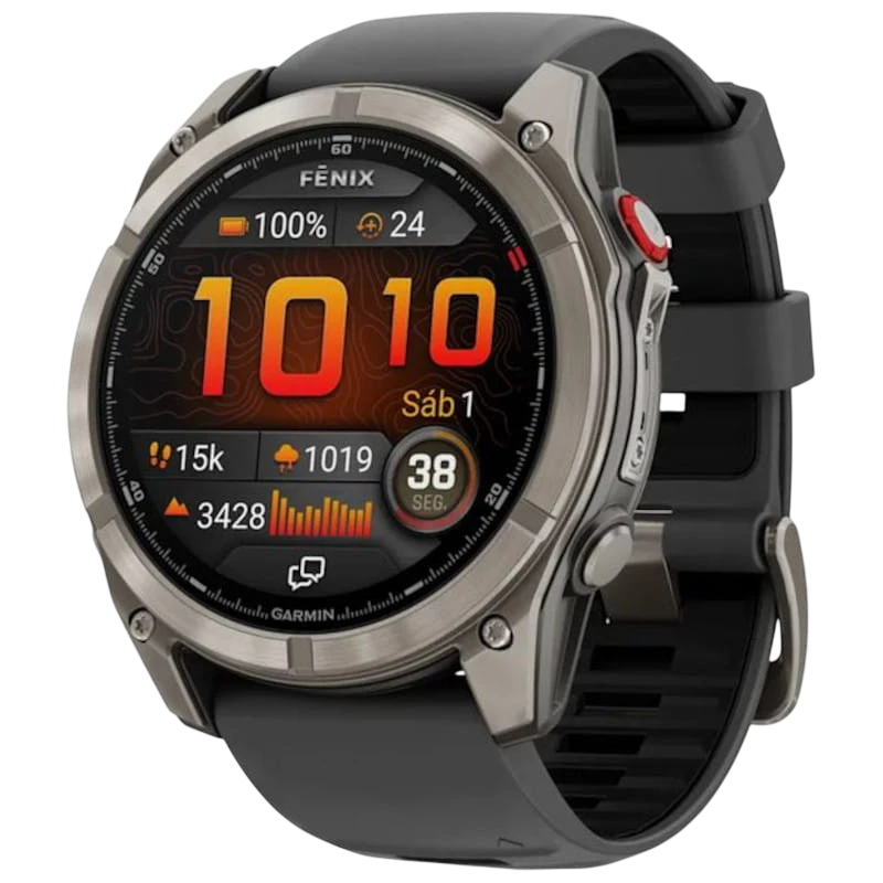 Garmin Fēnix 8 Pro 51 mm AMOLED Saphir Gris Titane avec bracelet en silicone noir