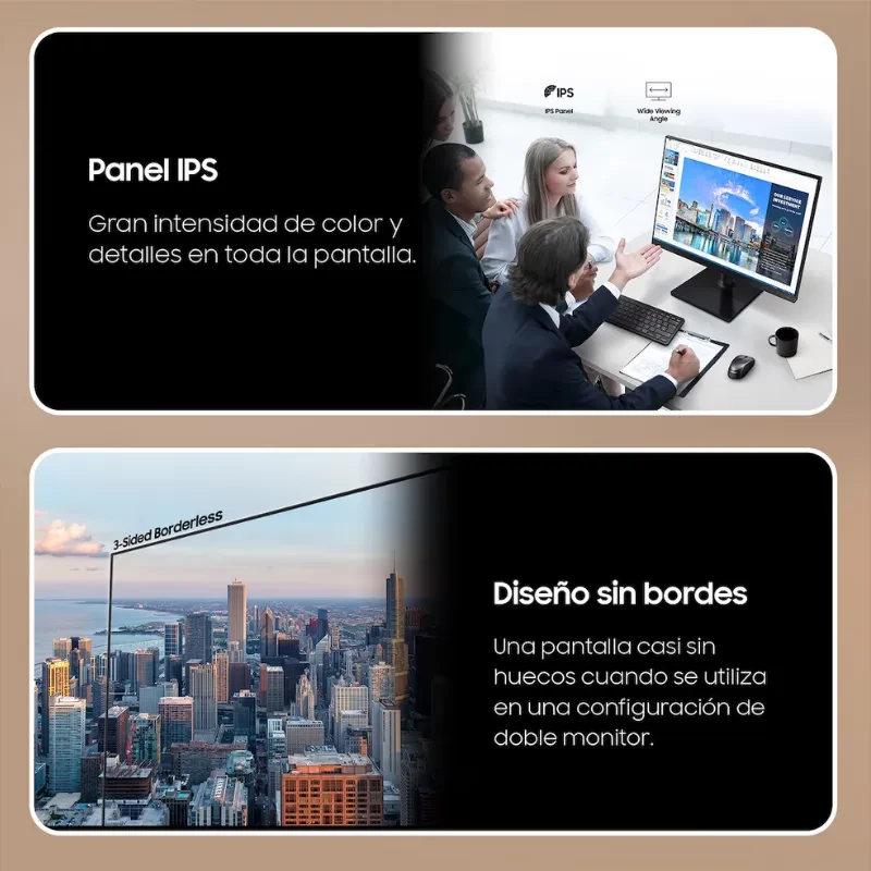 Monitor Samsung S24D304GAU 24" Full HD con panel IPS, colores intensos y detalles nítidos, diseño sin bordes para configuración de doble pantalla, 100 Hz