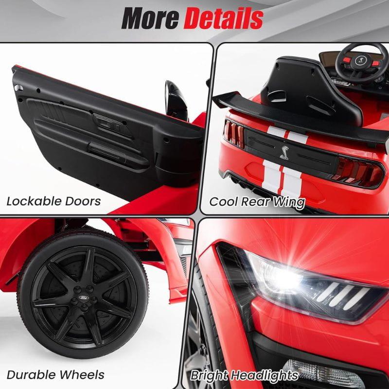 Ford Mustang Shelby GT 500 12V Rojo - Coche eléctrico para niños, detalles