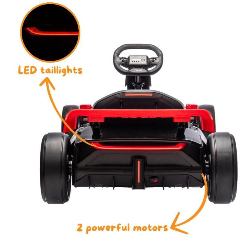 Audi GoKart 24V Rojo - Coche eléctrico para niños, con luces LED traseras y 2 motores