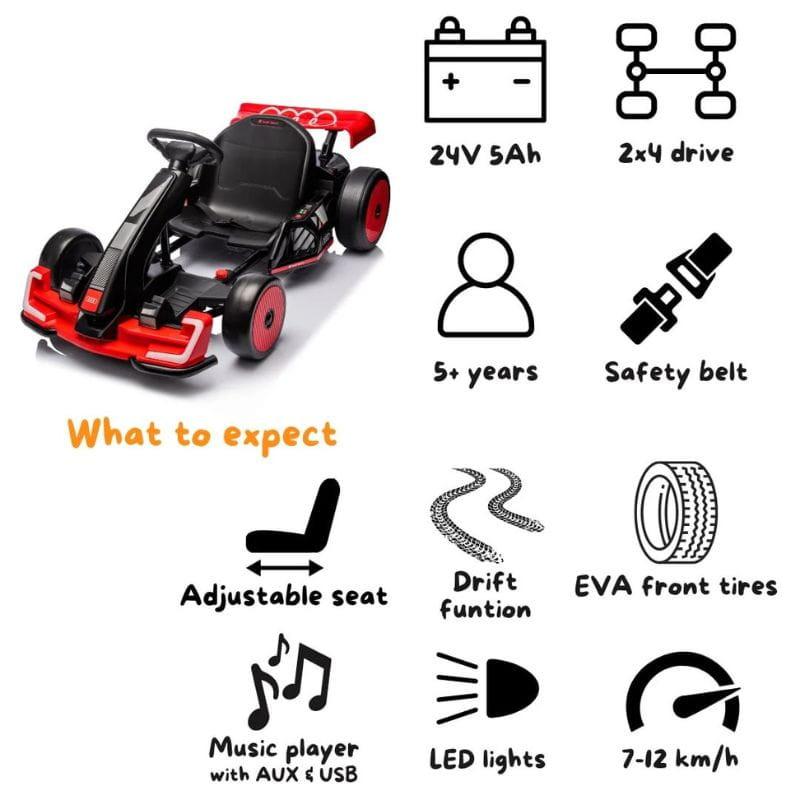 Audi GoKart 24V Rojo - Coche eléctrico para niños, características