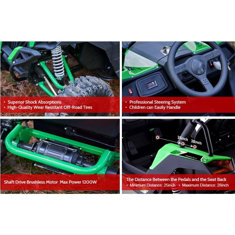 Buggy UTV tout-terrain 48 V vert - Voiture électrique pour enfants, caractéristiques