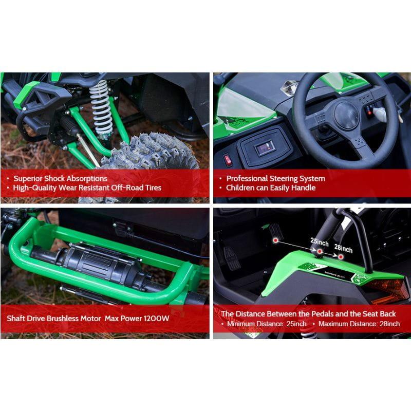 Buggy UTV tout-terrain 48 V vert - Voiture électrique pour enfants, caractéristiques
