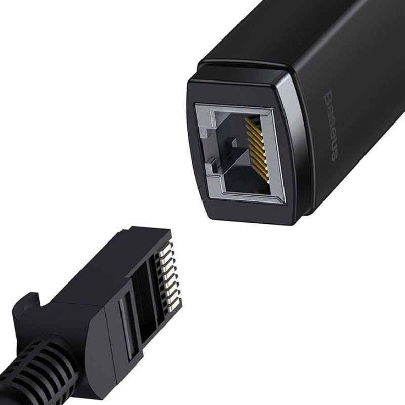 Baseus Lite Series Adaptador USB a RJ45 Negro imagen con el cable de red