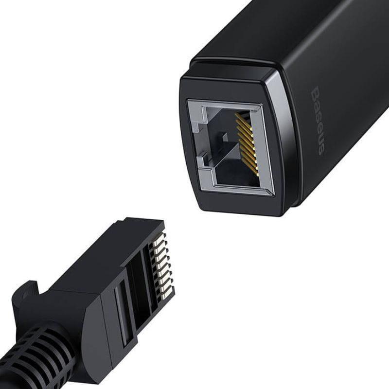 Baseus Lite Series Adaptador USB a RJ45 Negro imagen con el cable de red