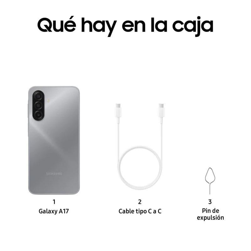 Samsung Galaxy A17 4G 8GB/256GB Gris, contenido de la caja