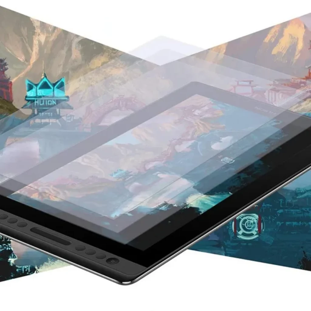Huion Kamvas Pro 16 GT156 con pantalla laminada IPS de 15,6 pulgadas Full HD, bordes delgados y botones laterales para atajos, ideal para ilustración digital