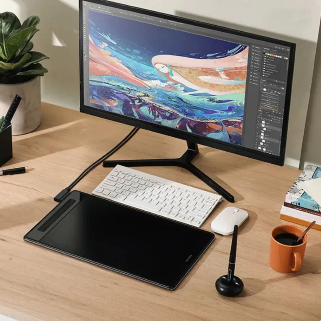 Huion Kamvas Pro 13 GT1302 con pantalla IPS 13.3 pulgadas 2.5K, superficie negra mate, lápiz con base y botones laterales, diseño delgado para escritorio