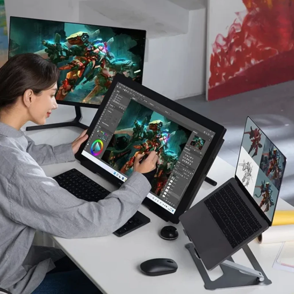 Huion Kamvas Studio 24 KS2401 con pantalla táctil 24 pulgadas IPS QHD, lápiz digital, soporte ajustable, stylus sin batería y conectividad completa