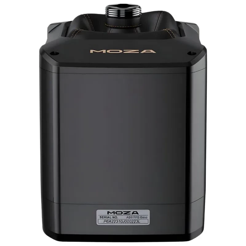 Moza Racing AB9 FFB Base 12 Nm para simulação de voo em alumínio preto, design compacto e robusto, acabamento premium com detalhes dourados