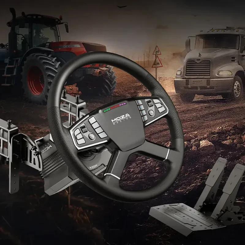 Volante Moza R5 para simulación de camión con base directa 5 Nm, display central, luces LED, botones programables y pedales incluidos