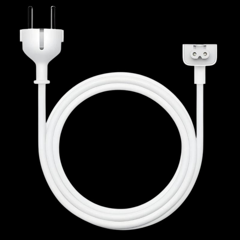 Apple Cable alargador para el adaptador de corriente, color blanco, con enchufe europeo de dos pines y extremo C7 en forma de trébol, cable largo y flexible