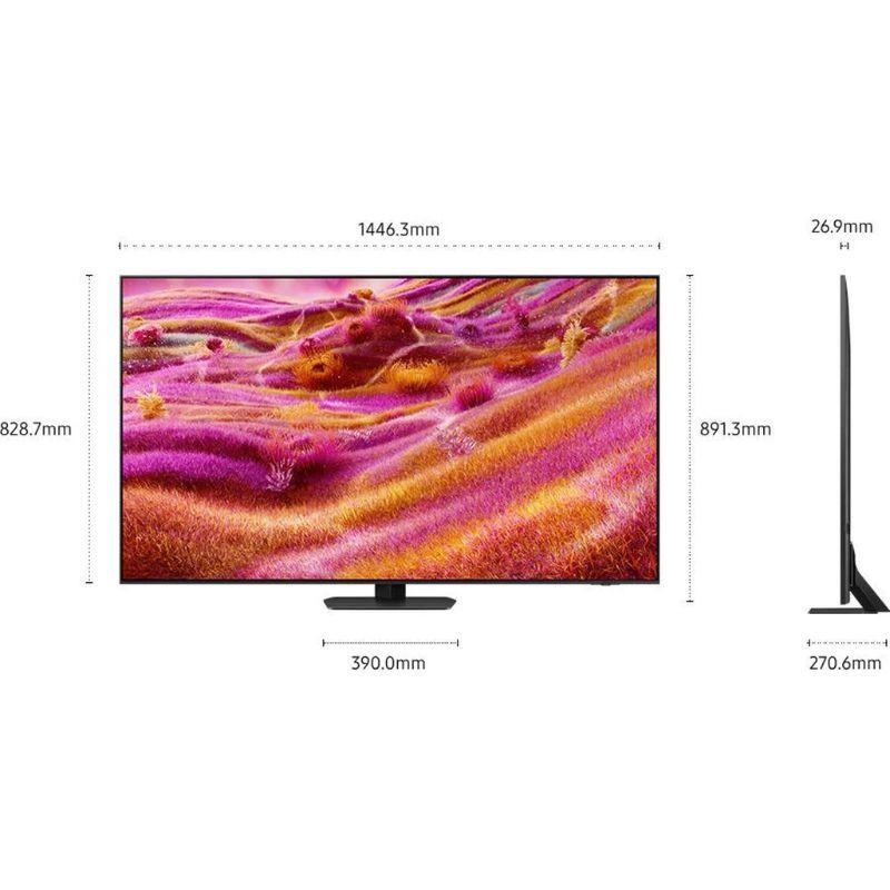 Samsung TQ65QN90FAT 65" 4K Ultra HD Neo QLED Smart TV WiFi Negro, medidas de la pantalla vista frontal y lateral