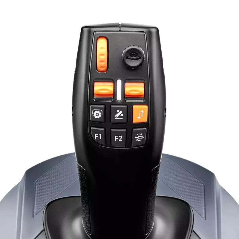 Thrustmaster SimTask FarmStick Joystick PC avec manche noir, boutons F1 F2, joystick mini, molettes et interrupteurs orange pour contrôle précis