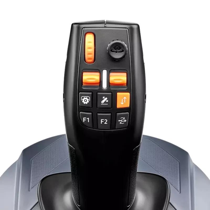 Thrustmaster SimTask FarmStick Joystick PC avec manche noir, boutons F1 F2, joystick mini, molettes et interrupteurs orange pour contrôle précis