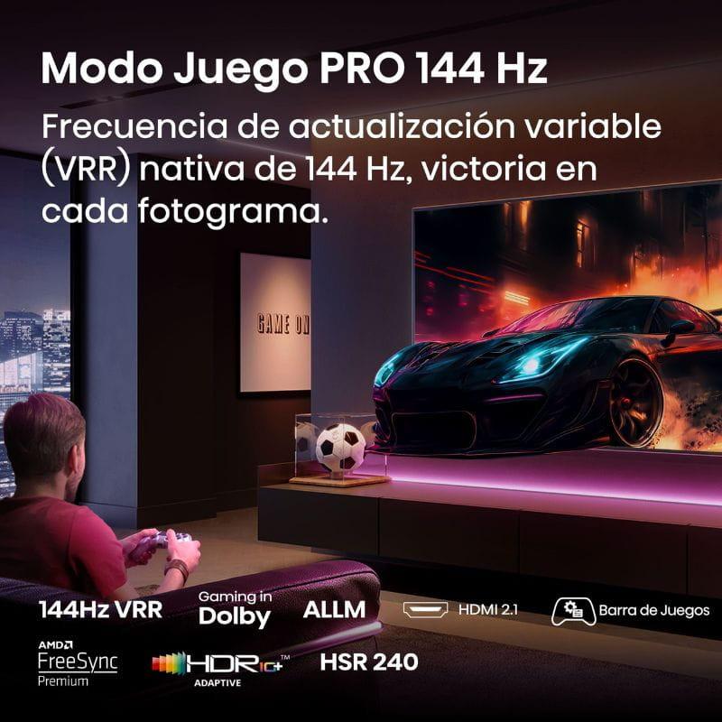 Hisense 85E7Q PRO 85 QLED 4K com 144 Hz VRR, FreeSync, ALLM, Dolby Vision, HDR10+, HDMI 2.1 e barra de jogos; imagem fluida e cores vibrantes para gaming