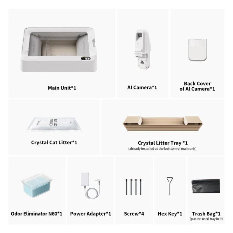 Petkit Purobot Crystal Duo - Bac à litière pour chats, contenu de la boîte