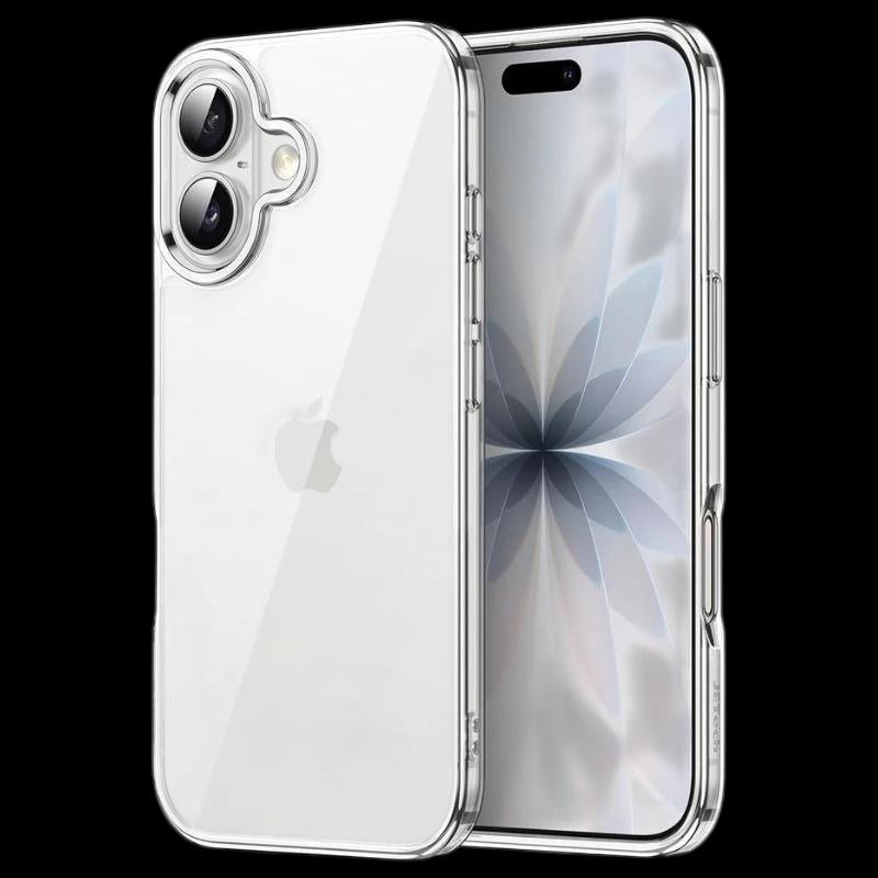 Capa protetora premium para iPhone 17 em acrílico transparente, antiamarelamento, bordas reforçadas, recortes precisos para câmera dupla e botões alinhados