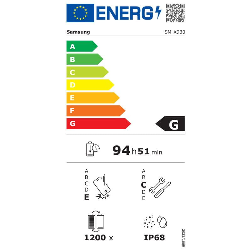 Samsung Galaxy Tab S11 Ultra 14,6 pouces 12 Go/256 Go WiFi - Argent, étiquette énergétique