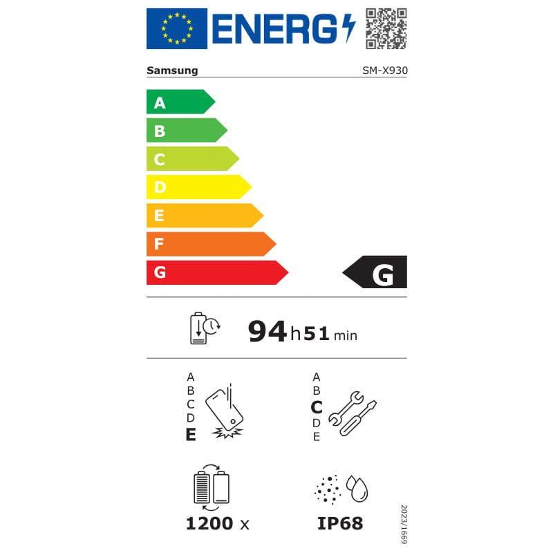 Samsung Galaxy Tab S11 Ultra 14,6 pouces 12 Go/256 Go WiFi - Argent, étiquette énergétique